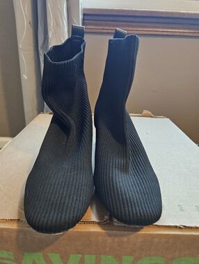 Black Ribbed Knit Sock Boots